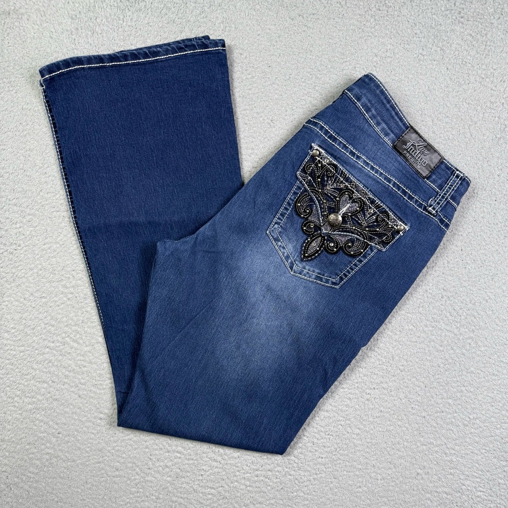Love Indigo embroidered rhinestones boot cut‎ jeans